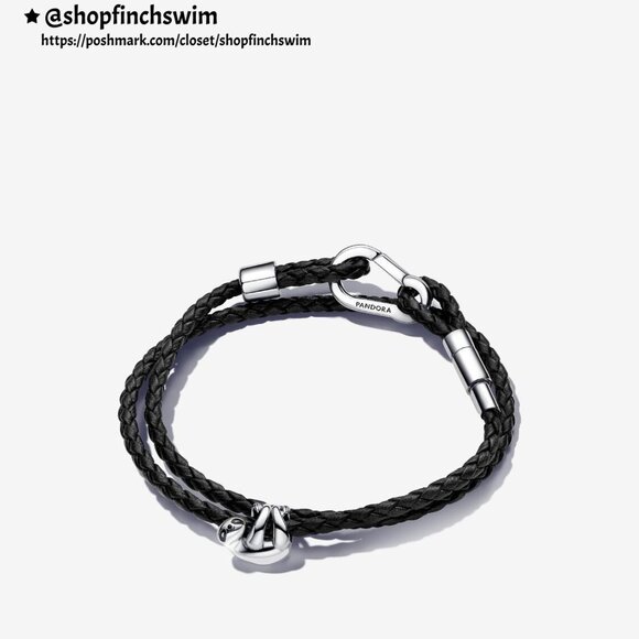Pandora Hanging Sloth & Brown Braided Double Leather Bracelet Set - Picture 1 of 3